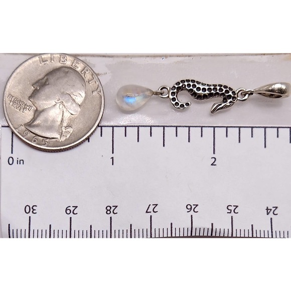 Sterling Silver Jewelry Set Seahorse Moonstone Earrings Necklace Pendant Chain - Picture 4 of 7